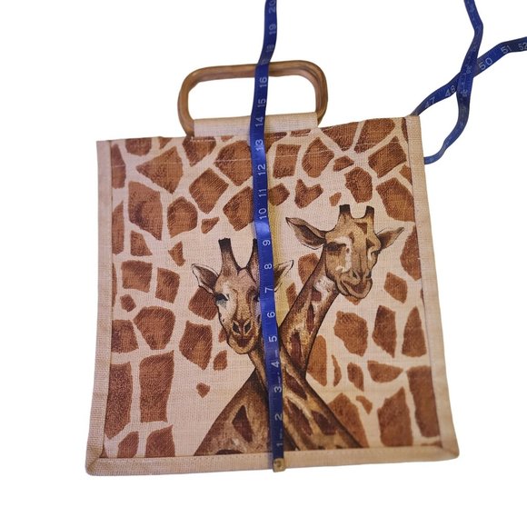 Giraffe Tote with wooden handle and strap - Picture 10 of 16